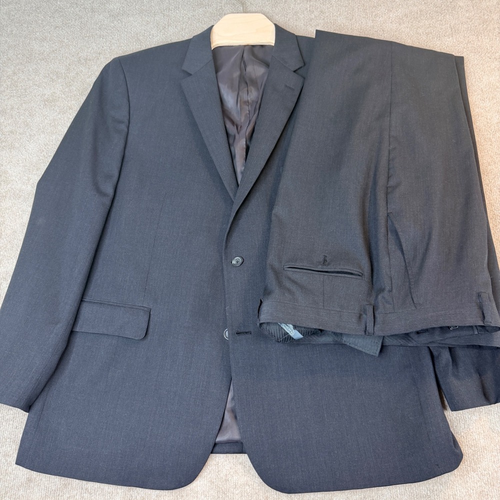 Pronto Uomo Platinum Mens 48 Long Suit 40 W Set Charcoal Gray 100% Wool 2 Button